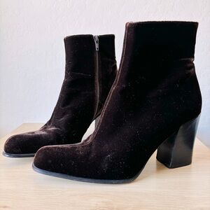 Prada‎ Dark Brown Velvet Soft Ankle Booties Boots Zip Up 3.5 Inch Heel